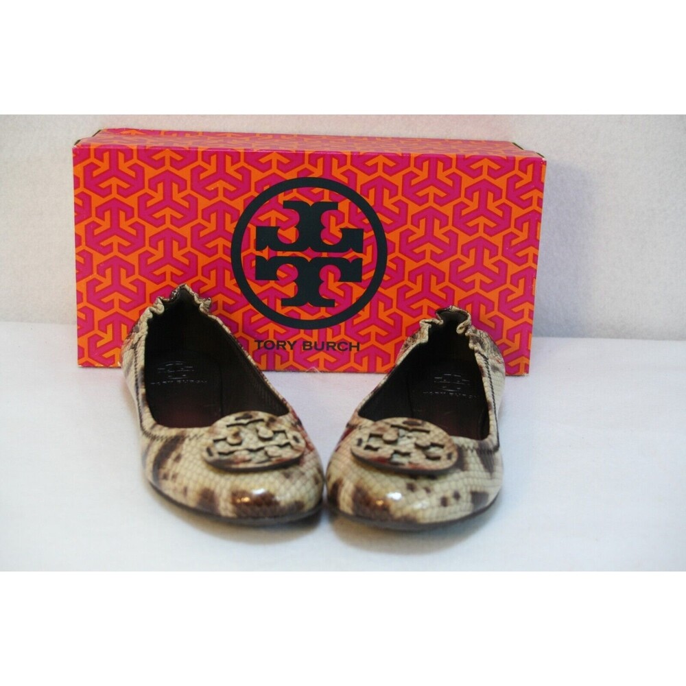 Tory Burch Womens Reva Monarch Snake Printed Ballet Flats Size 8 Brown Multi NWB